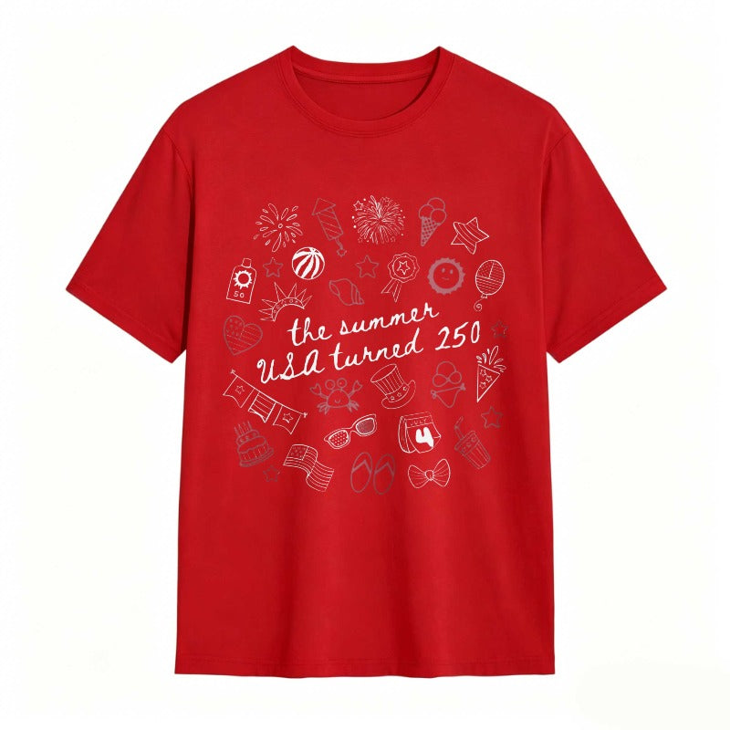 Summer Usa 250th Anniversary Celebration With Icons And Text T-shirt