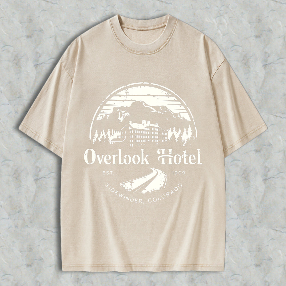 Wardrobecart Overlook Hotel Mountain Scene With Trees And Building Design Unisex Washed T-shirt