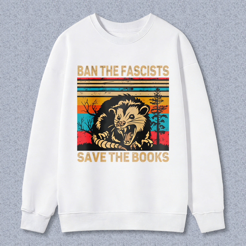 Wardrobecart Ban The Fascists Save The Books Opossum Vintage Design Unisex Classic Sweatshirt