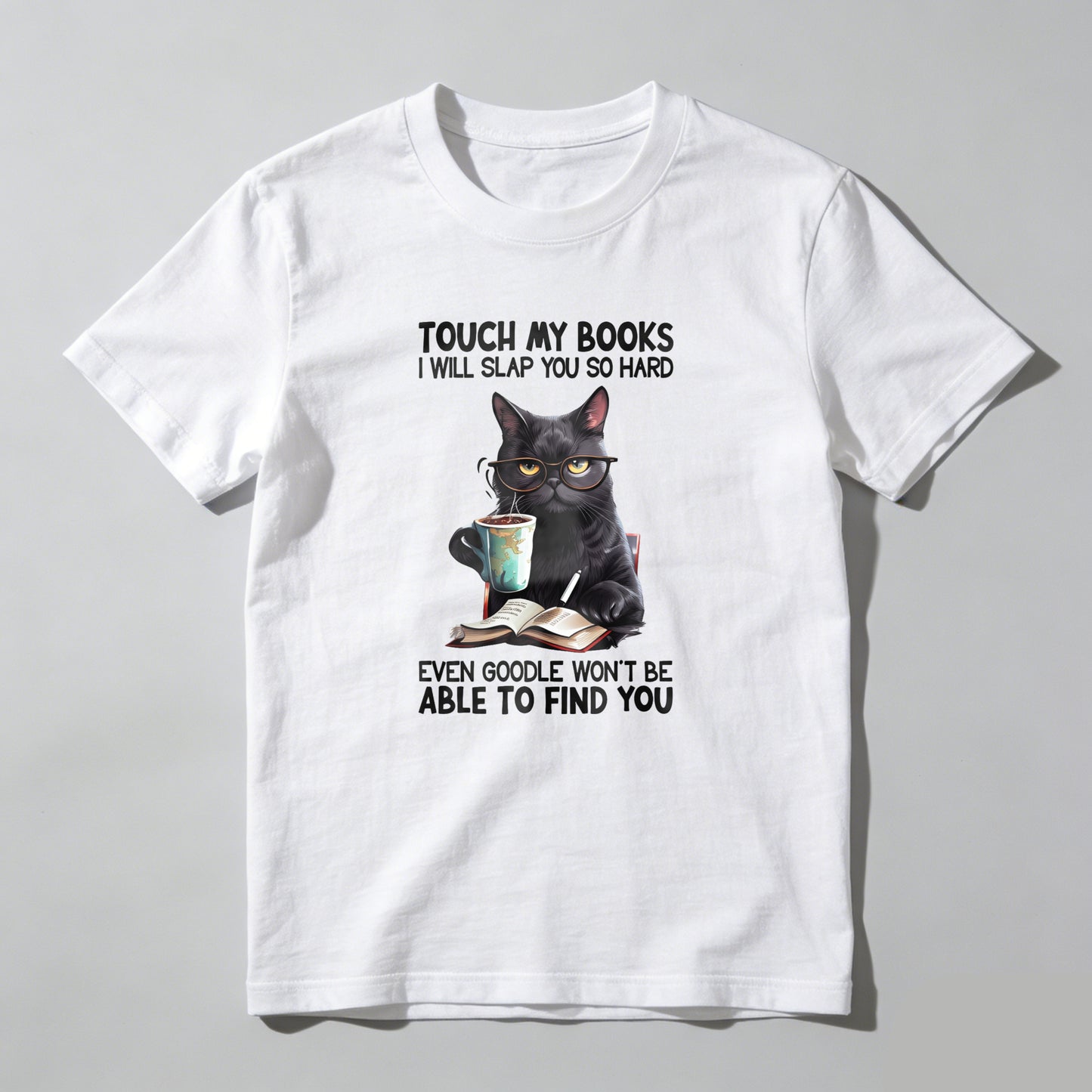 Wardrobecart Cat With Books And Coffee Cup Unisex Classic T-shirt