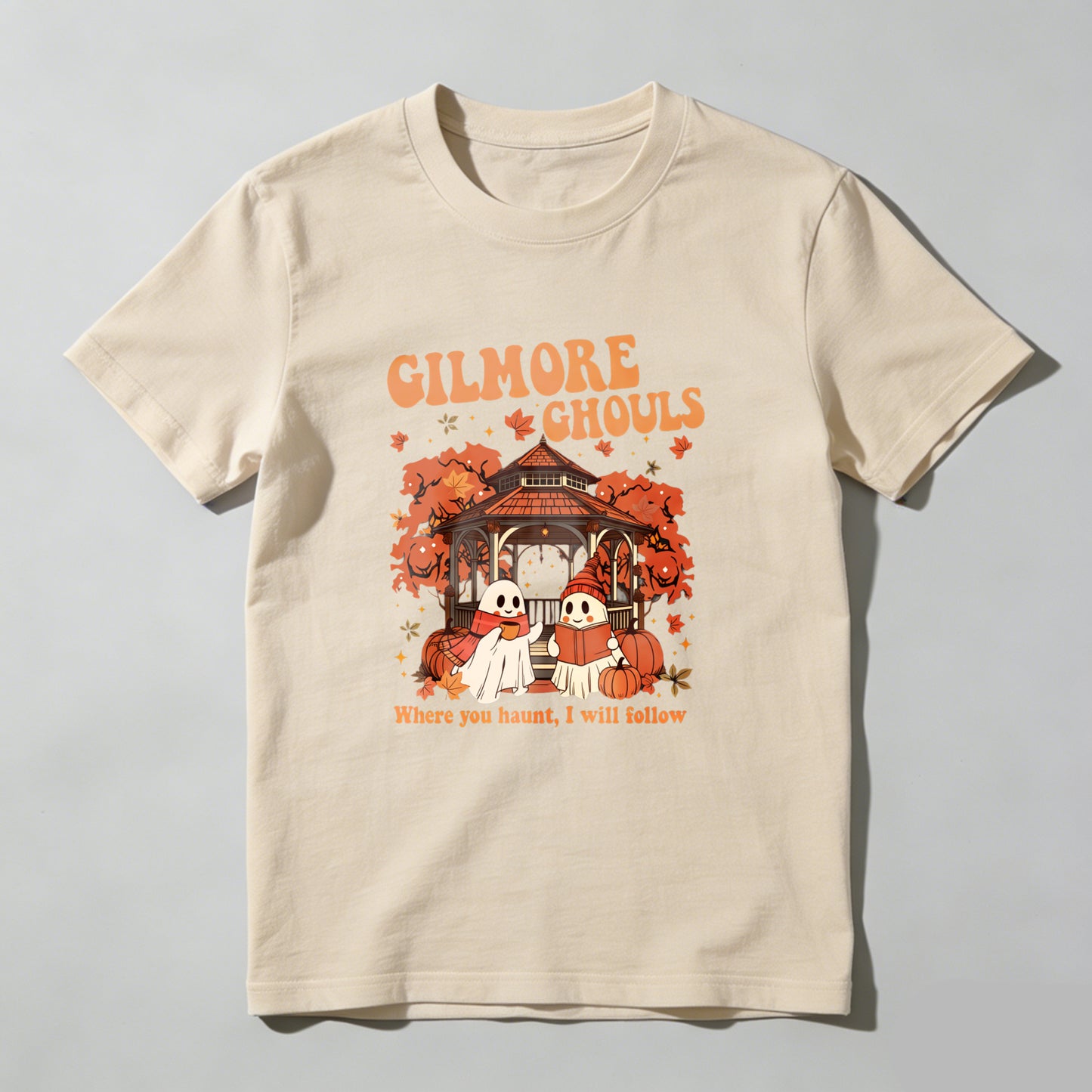 Wardrobecart Gilmore Ghouls Halloween Ghosts Pumpkin Gazebo Autumn Leaves Unisex Classic T-shirt