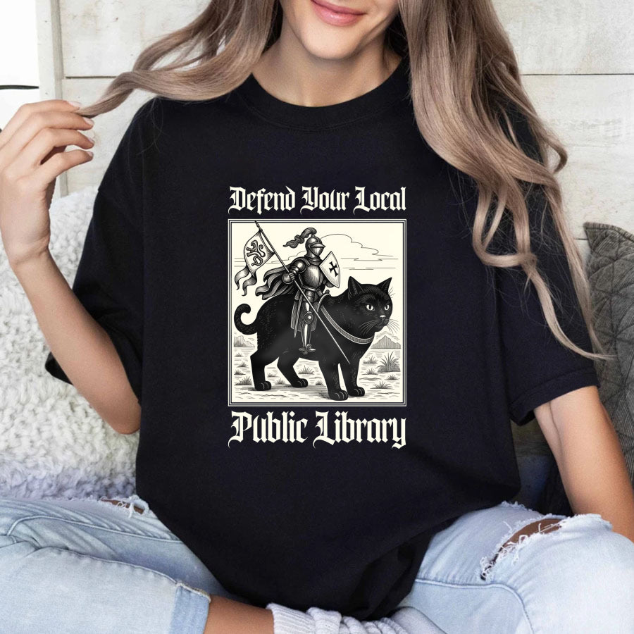 Wardrobecart Defend Your Local Public Library Cat Knight Unisex Classic T-shirt