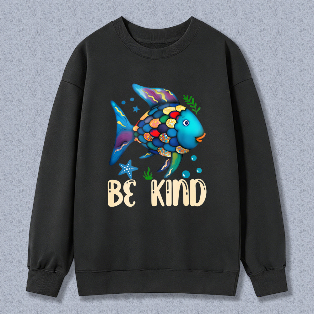 Wardrobecart Colorful Fish With Be Kind Text Unisex Classic Sweatshirt
