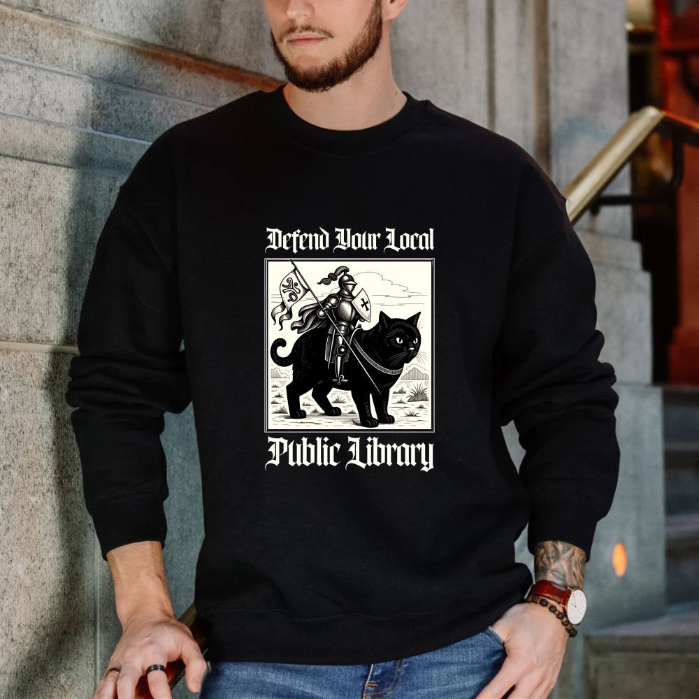 Wardrobecart Defend Your Local Public Library Cat Knight Unisex Classic Sweatshirt