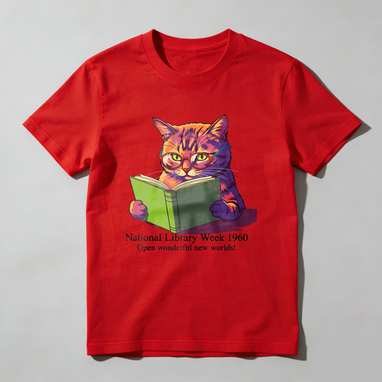 Wardrobecart Cat Reading Book National Library Week 1960 Unisex Classic T-shirt 100% cotton