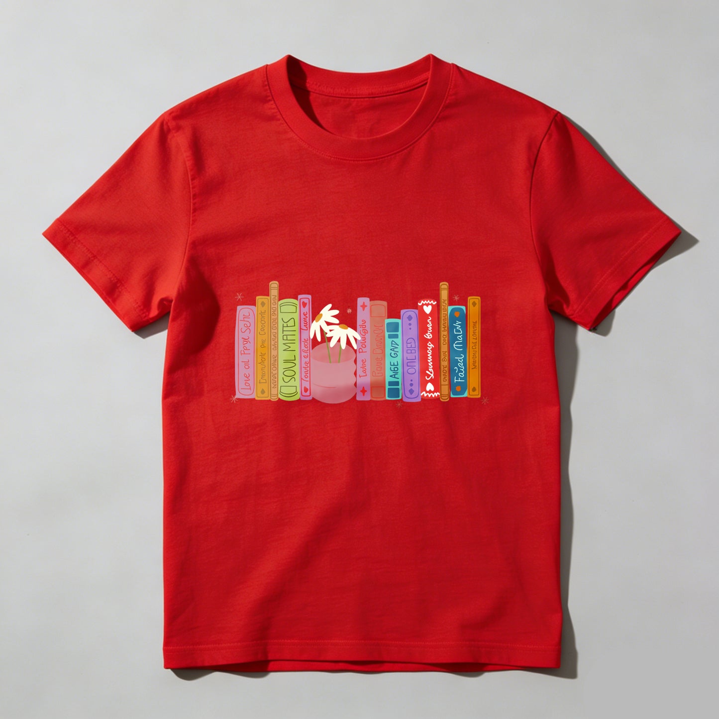 Wardrobecart Colorful Books And A Flower Pot Unisex Classic T-shirt