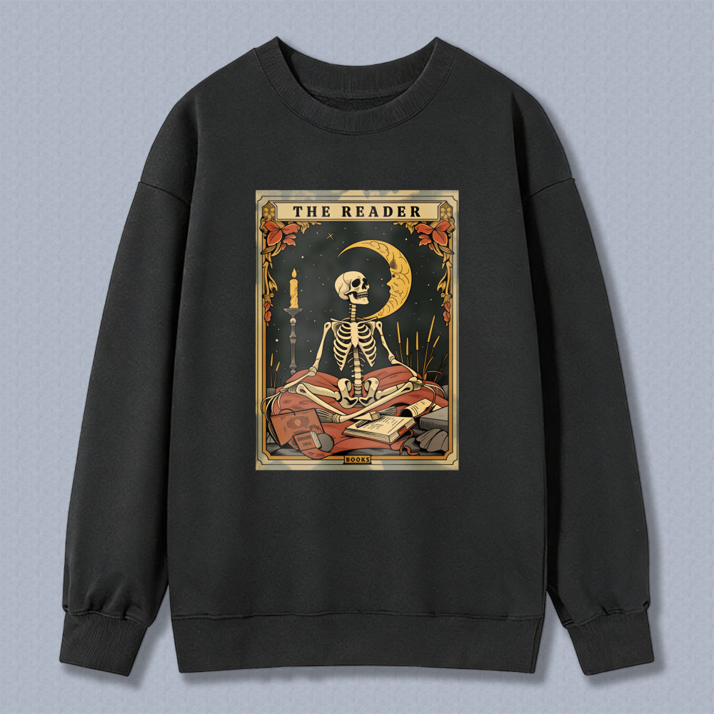 Wardrobecart The Reader Tarot Card Skeleton Moon And Candle Design Unisex Classic Sweatshirt