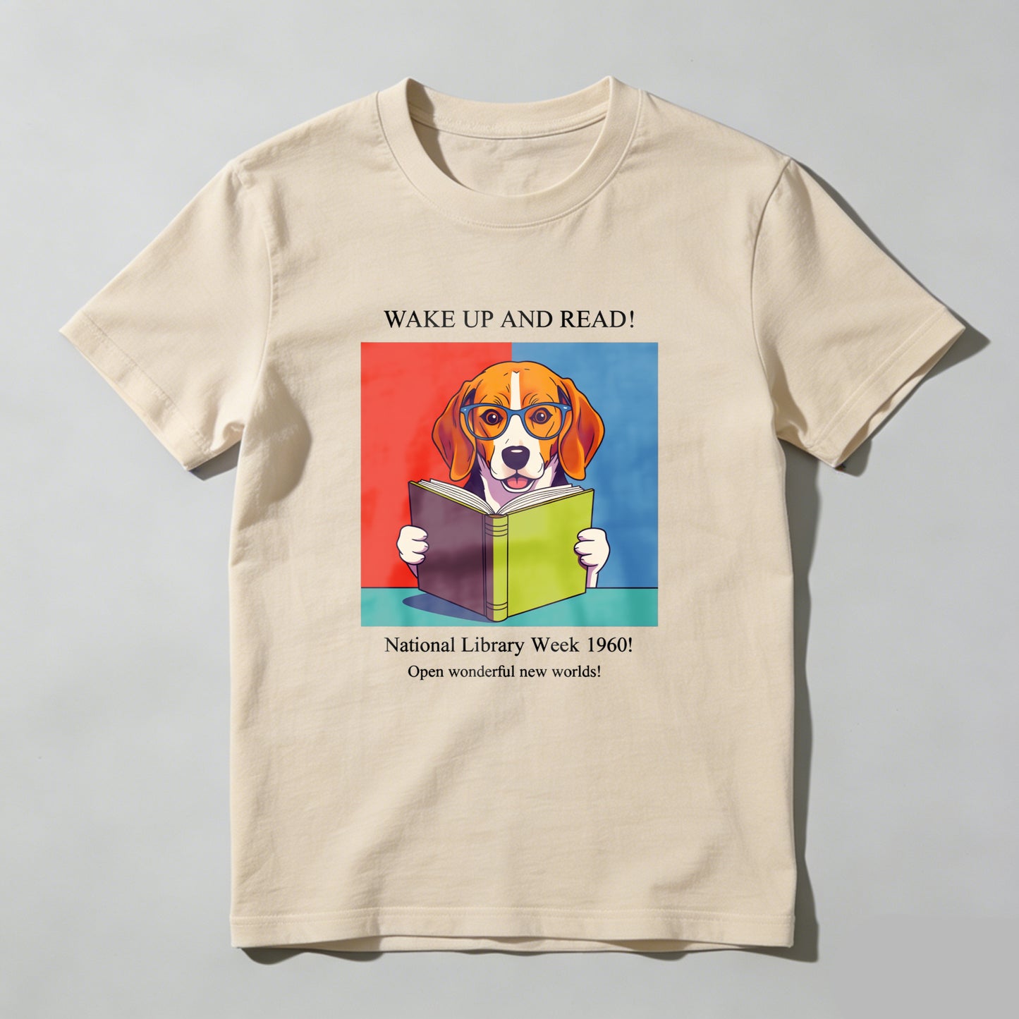 Wardrobecart Wake Up And Read Dog With Book Unisex Classic T-shirt 100% cotton