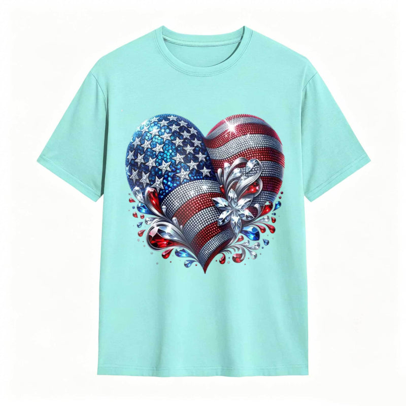 American Flag Heart Design Cotton Casual T-shirt