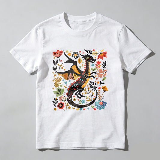 Wardrobecart Colorful Dragon Floral Pattern Design Unisex Classic T-shirt