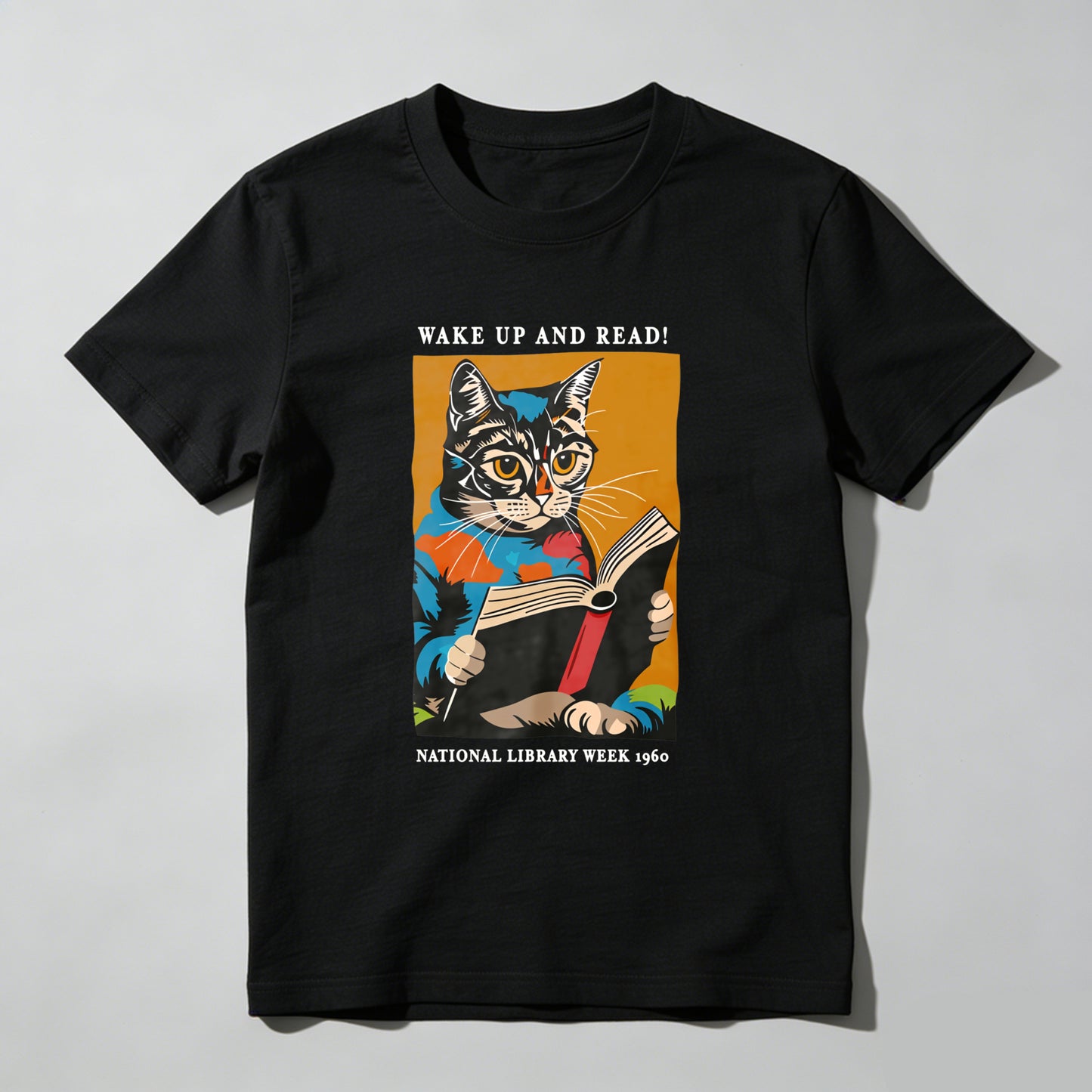 Wardrobecart Wake Up And Read Cat Reading Book Unisex Classic T-shirt