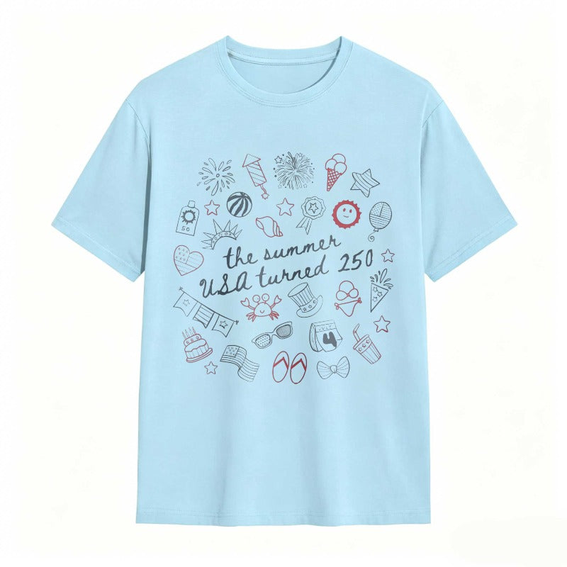 Summer Usa 250th Anniversary Celebration With Icons And Text T-shirt