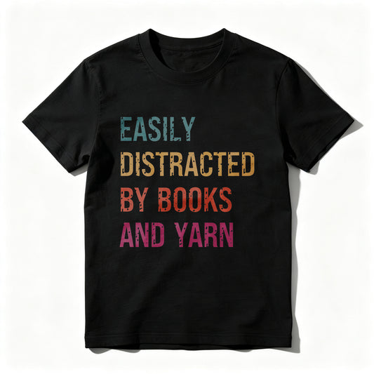 Wardrobecart Easily Distracted By Books And Yarn Unisex Classic T-shirt