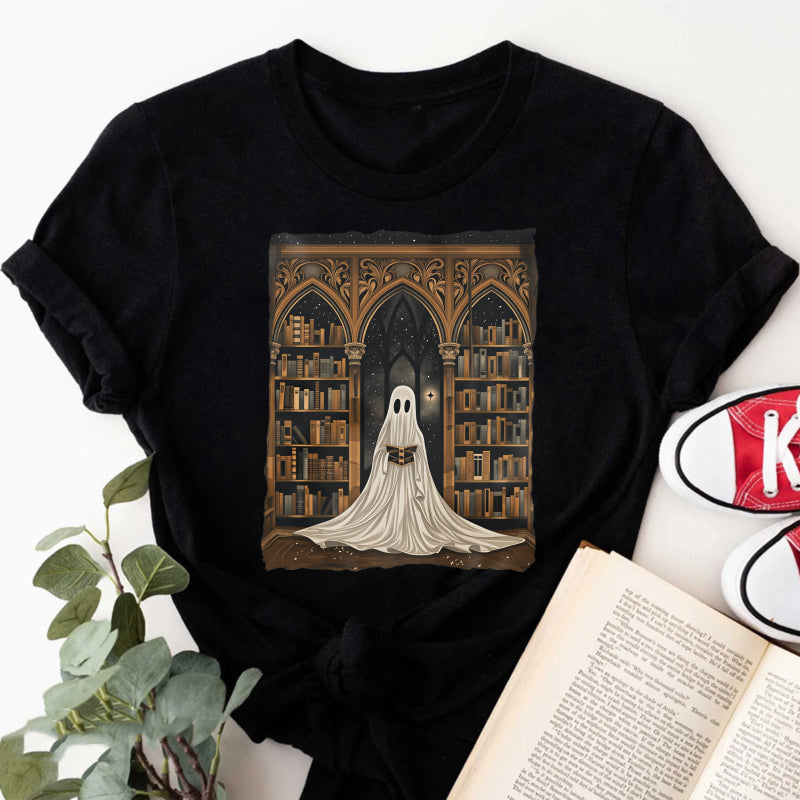 Wardrobecart Ghost In Library With Books And Stars Unisex Classic T-shirt
