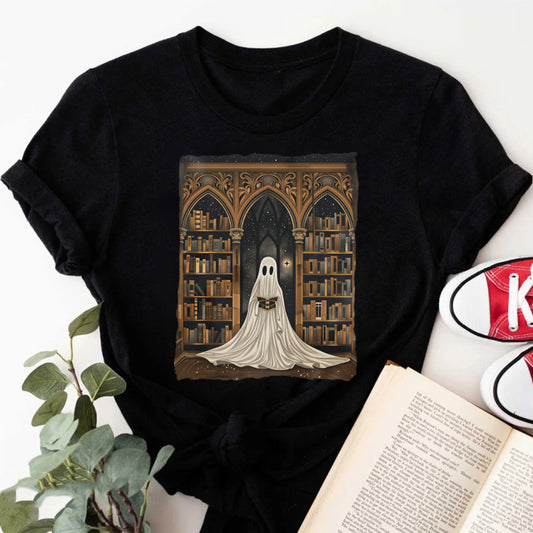 Wardrobecart Ghost In Library With Books And Stars Unisex Classic T-shirt