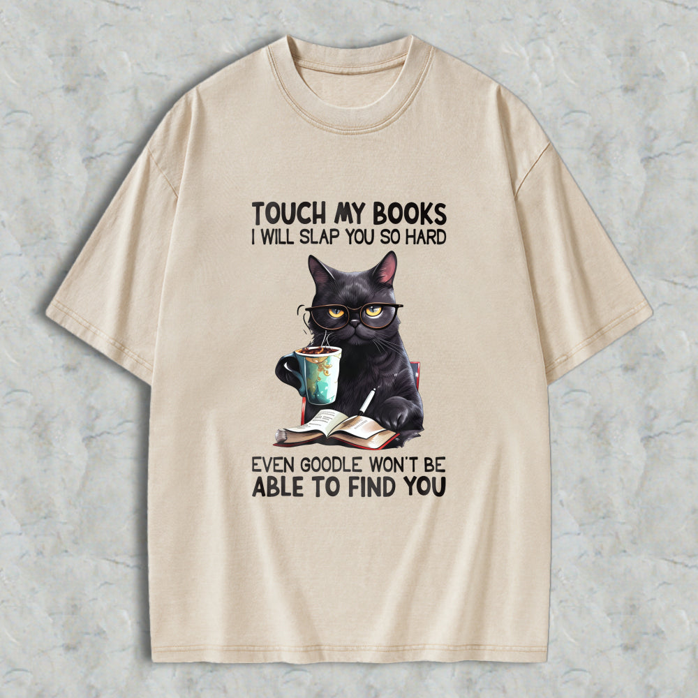 Wardrobecart Black Cat With Glasses Reading Book And Coffee Cup Unisex Washed T-shirt