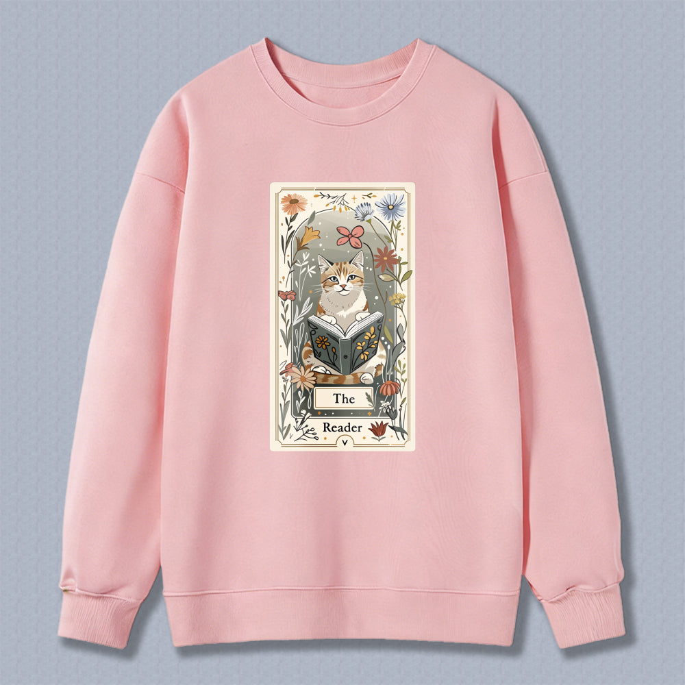 Wardrobecart Cat Reading Book Floral Frame The Reader Unisex Classic Sweatshirt
