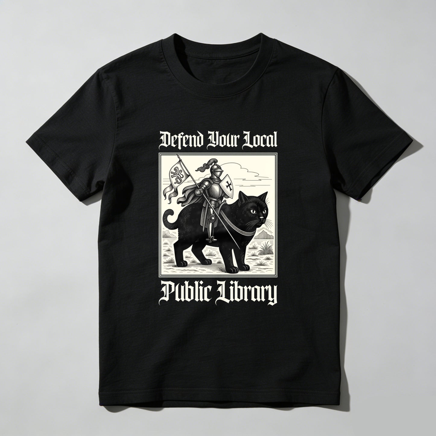 Wardrobecart Defend Your Local Public Library Cat Knight Unisex Classic T-shirt