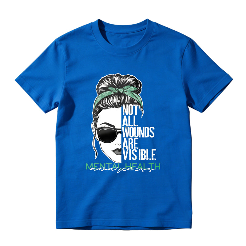 Mental Health Awareness Not All Wounds Are Visible Woman With Sunglasses And Hair Bun Unisex Classic T-shirt
