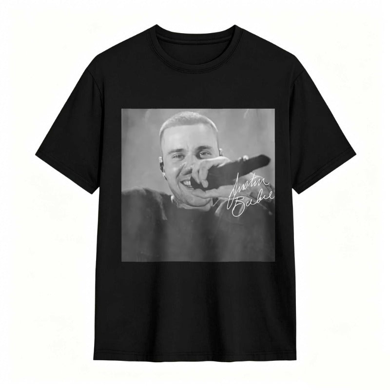 Justin Bieber Singing With Microphone Signature tshirt 100% cotton