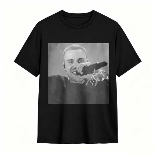 Justin Bieber Singing With Microphone Signature tshirt 100% cotton