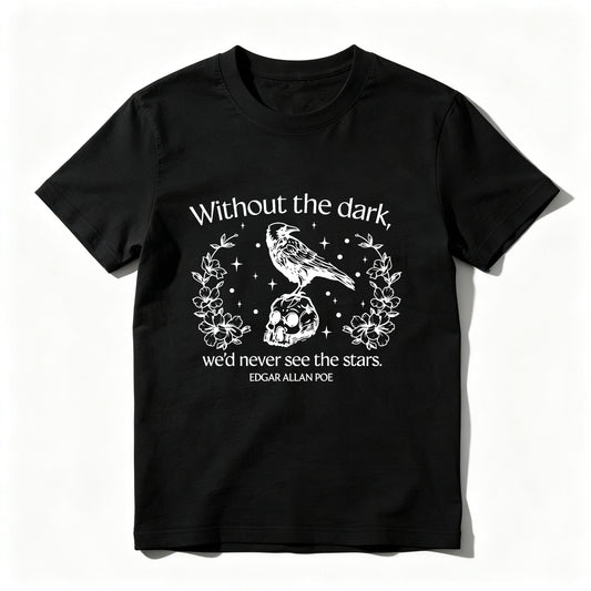 Wardrobecart Raven Skull Flowers Stars Quote Poe Unisex Classic T-shirt