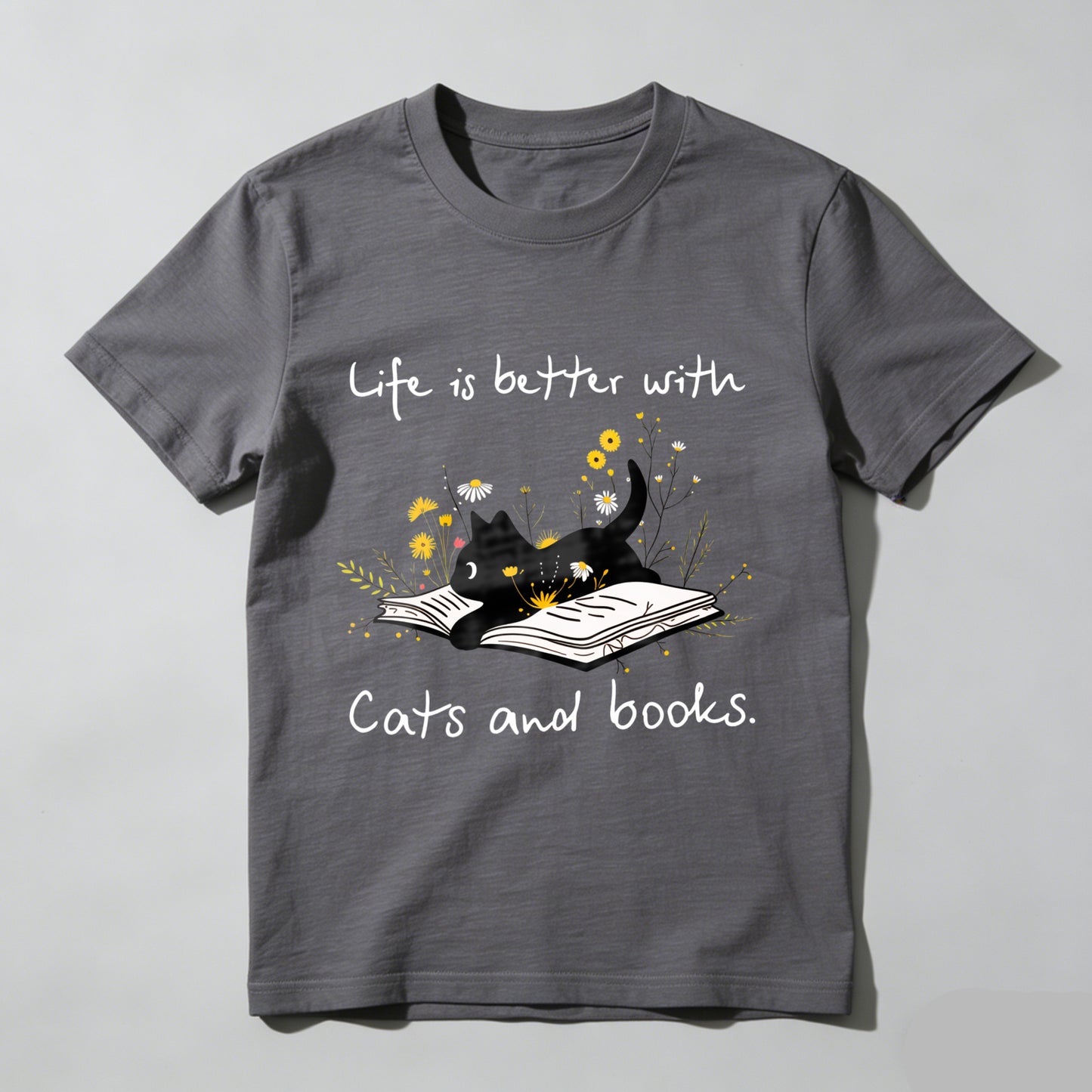 Wardrobecart Life Is Better With Cats And Books Unisex Classic T-shirt