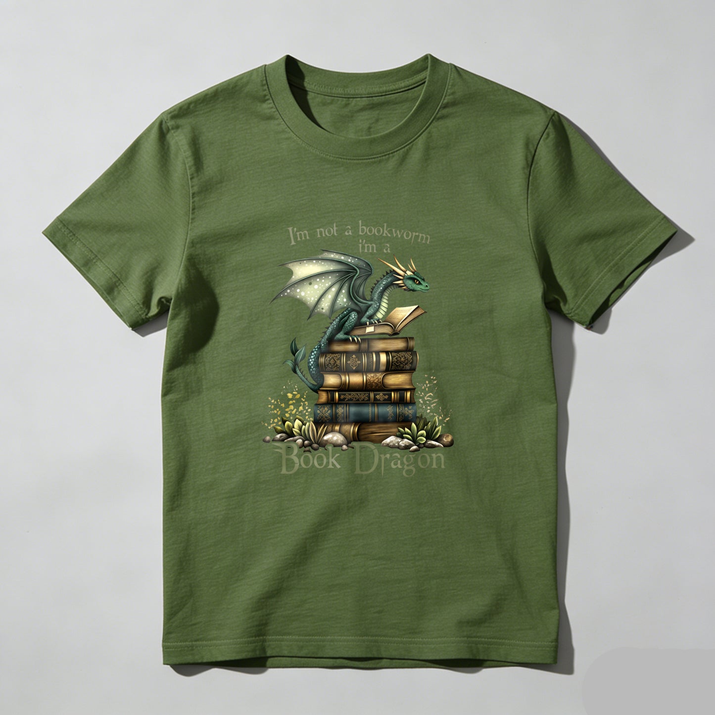 Wardrobecart Dragon Perched On Books With Text Above And Below Unisex Classic T-shirt