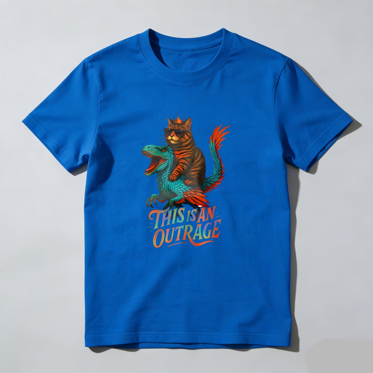 Wardrobecart Cat Riding Dinosaur This Is An Outrage Unisex Classic T-shirt