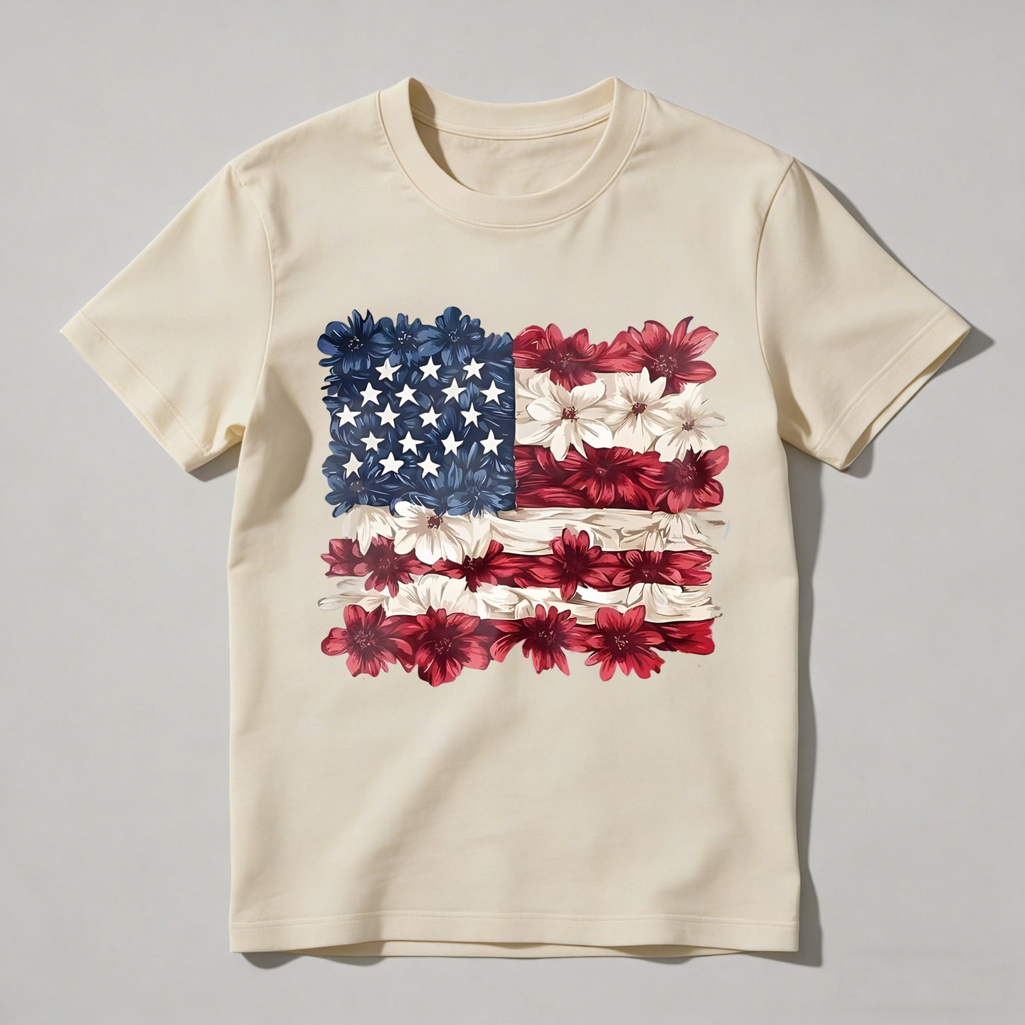 Floral American Flag Design T-shirt