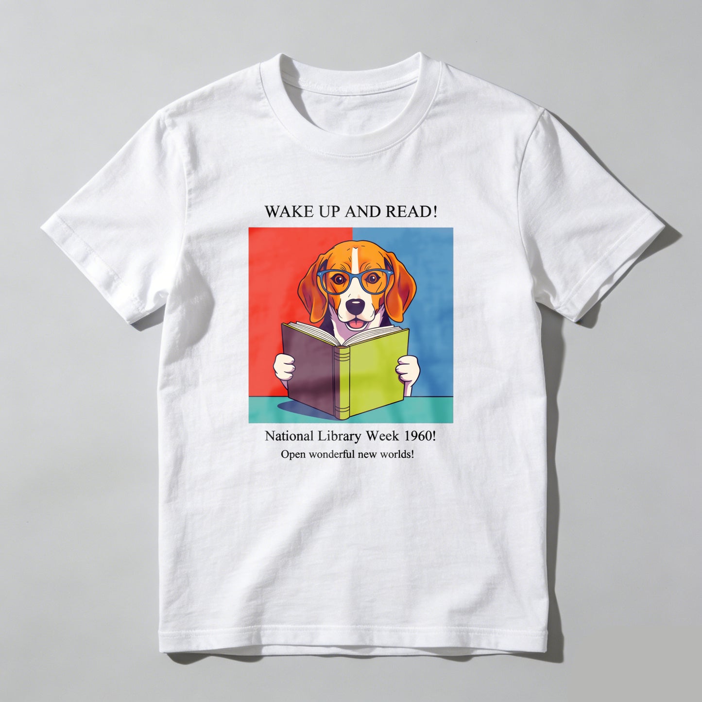 Wardrobecart Wake Up And Read Dog With Book Unisex Classic T-shirt 100% cotton