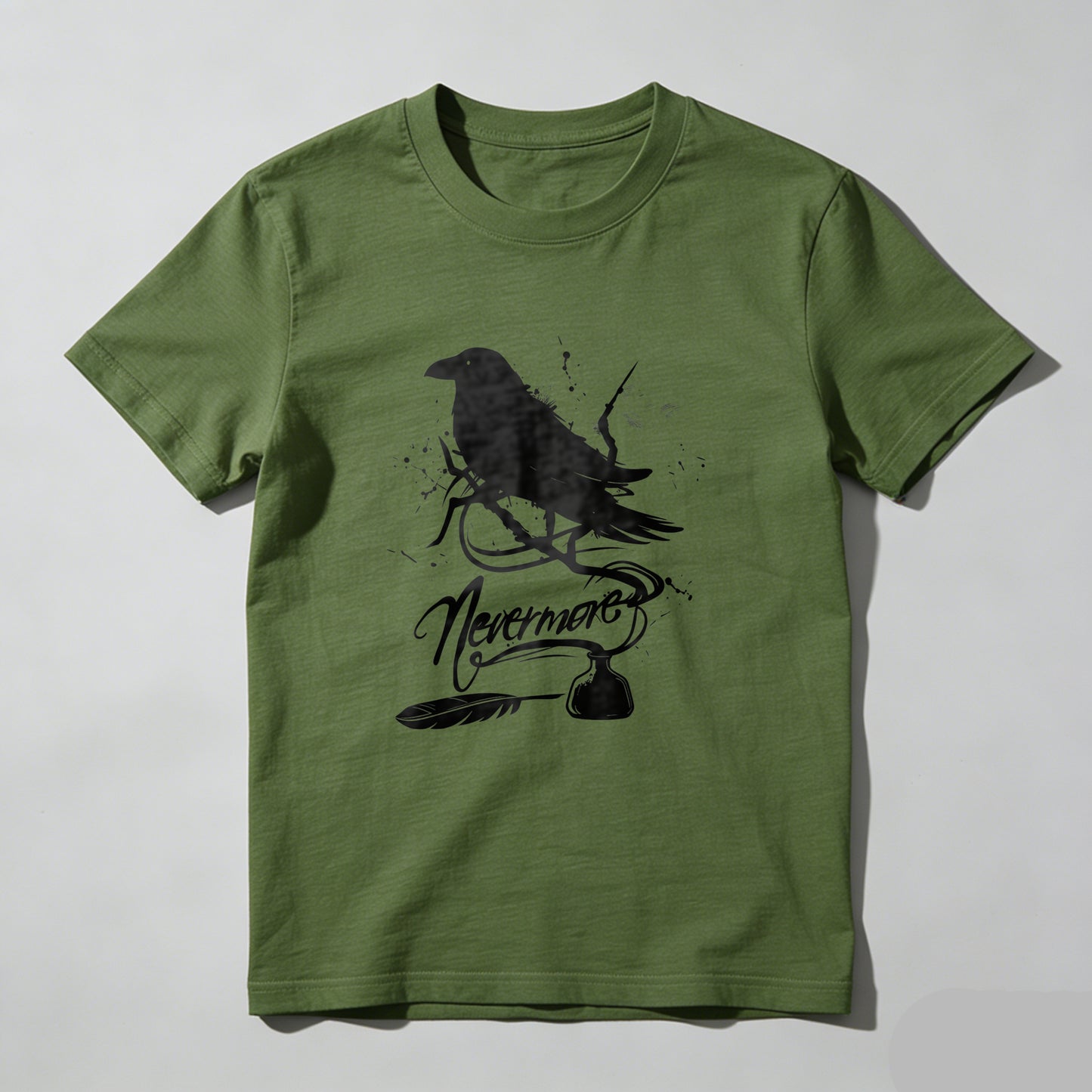 Wardrobecart White Raven Perched On Branch With Nevermore Text Unisex Classic T-shirt