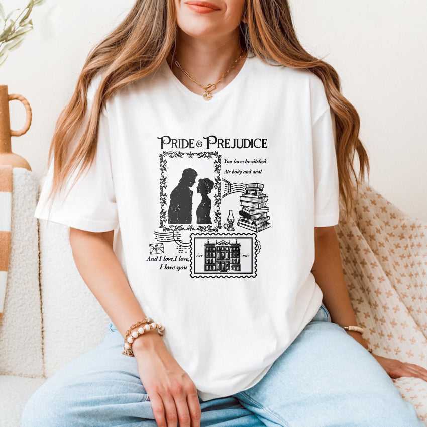 Wardrobecart Pride And Prejudice Couple With Books And House Unisex Classic T-shirt