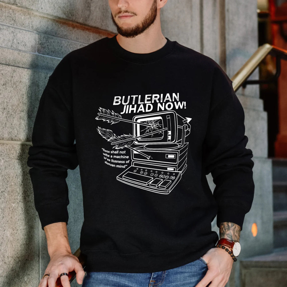 Wardrobecart Butlerian Jihad Now With Vintage Computer And Quote Design Unisex Classic Sweatshirt