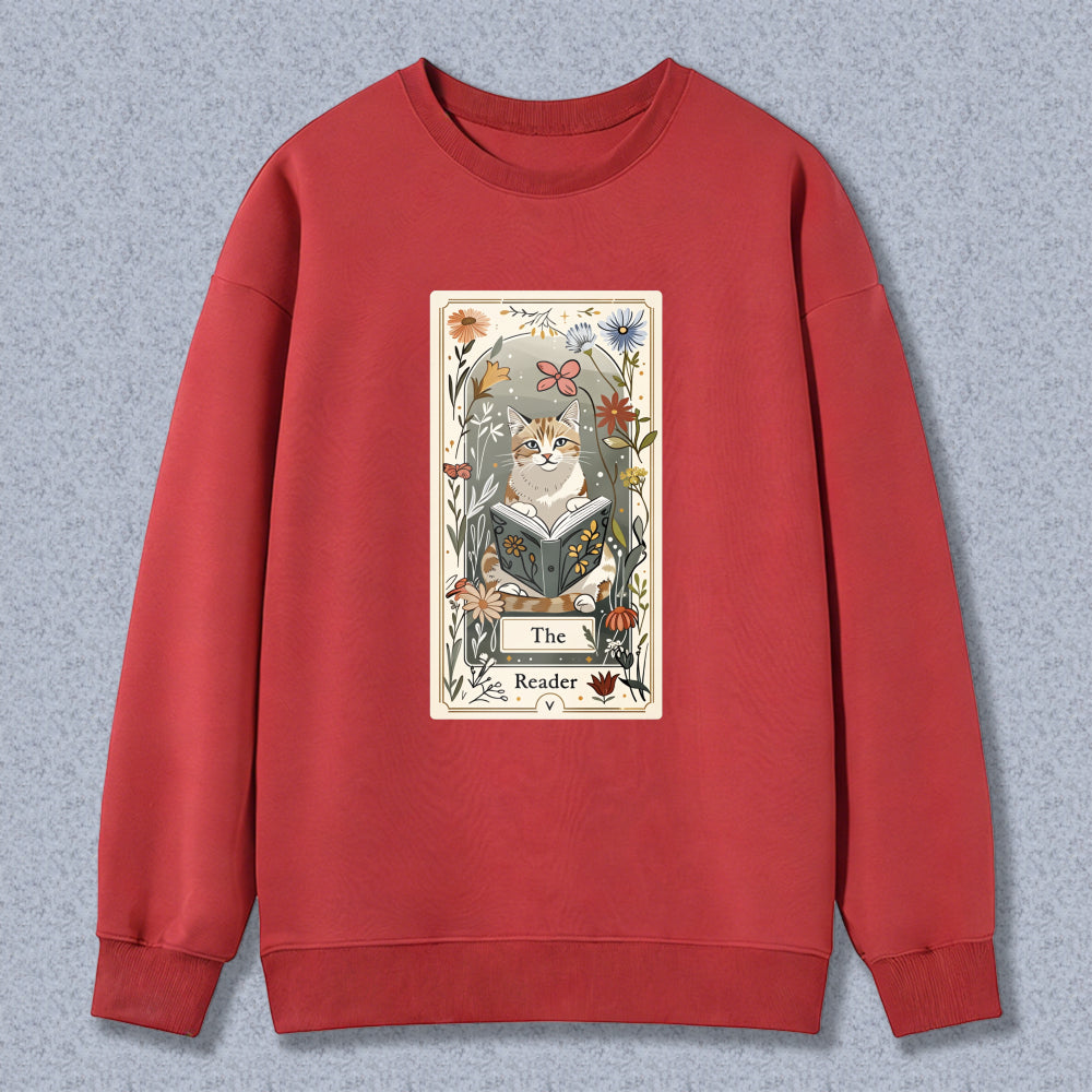 Wardrobecart Cat Reading Book Floral Frame The Reader Unisex Classic Sweatshirt