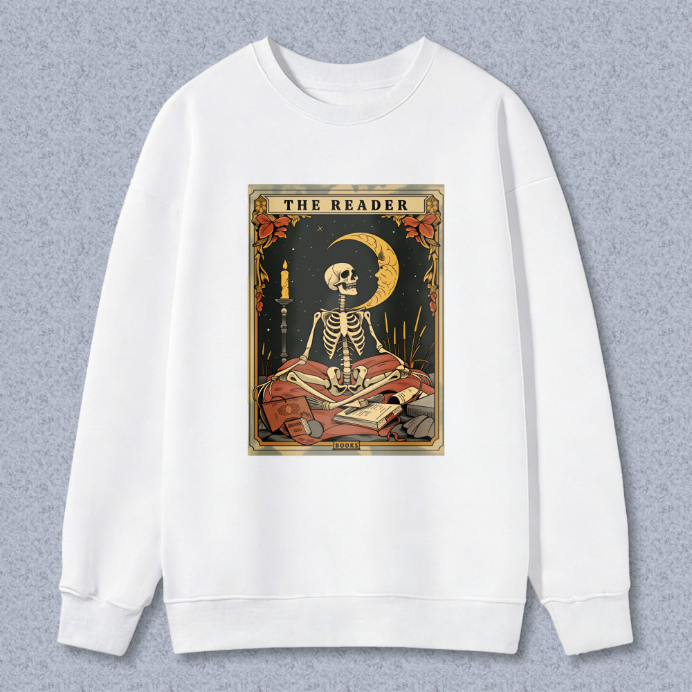 Wardrobecart The Reader Tarot Card Skeleton Moon And Candle Design Unisex Classic Sweatshirt