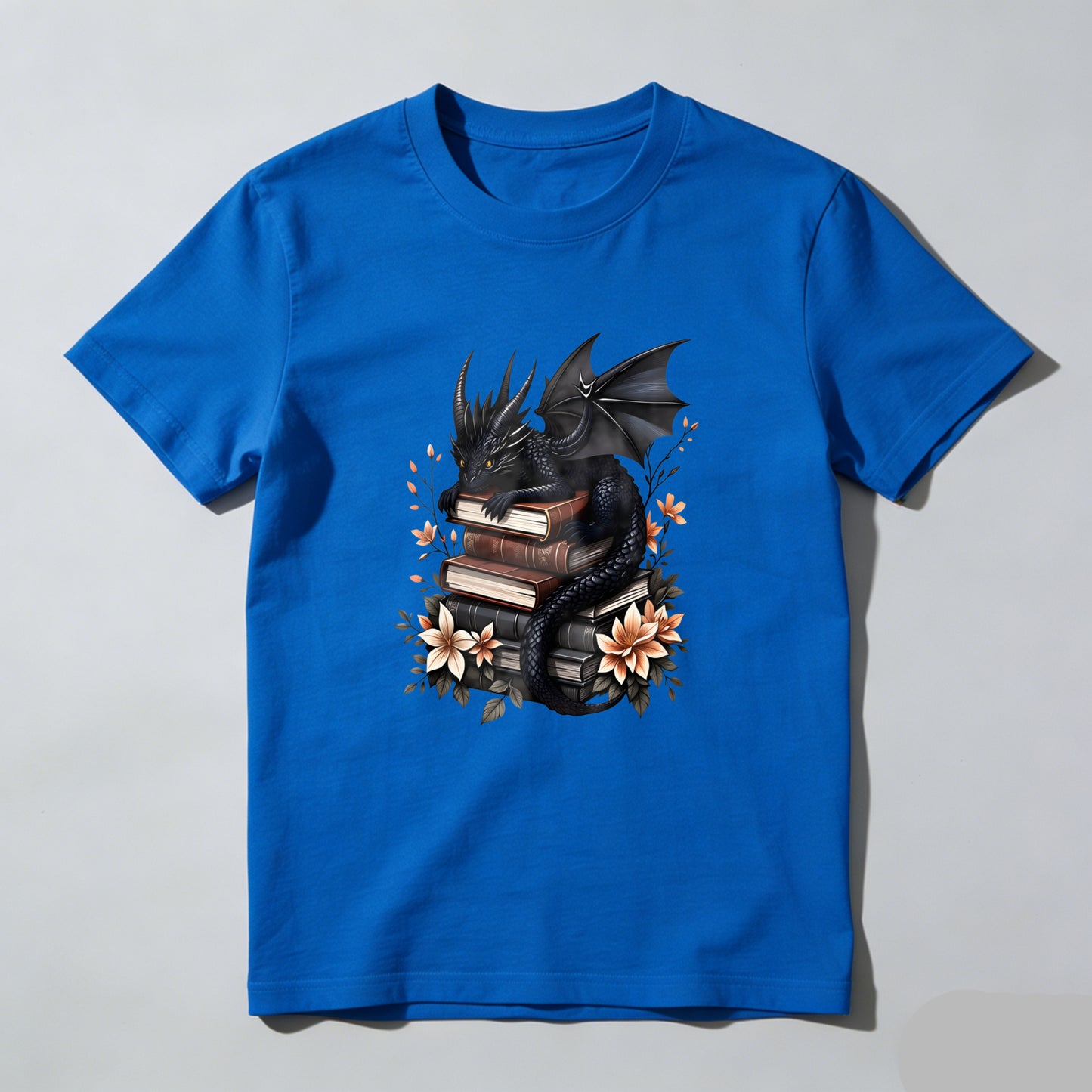 Wardrobecart Dragon Reading Books With Flowers Unisex Classic T-shirt