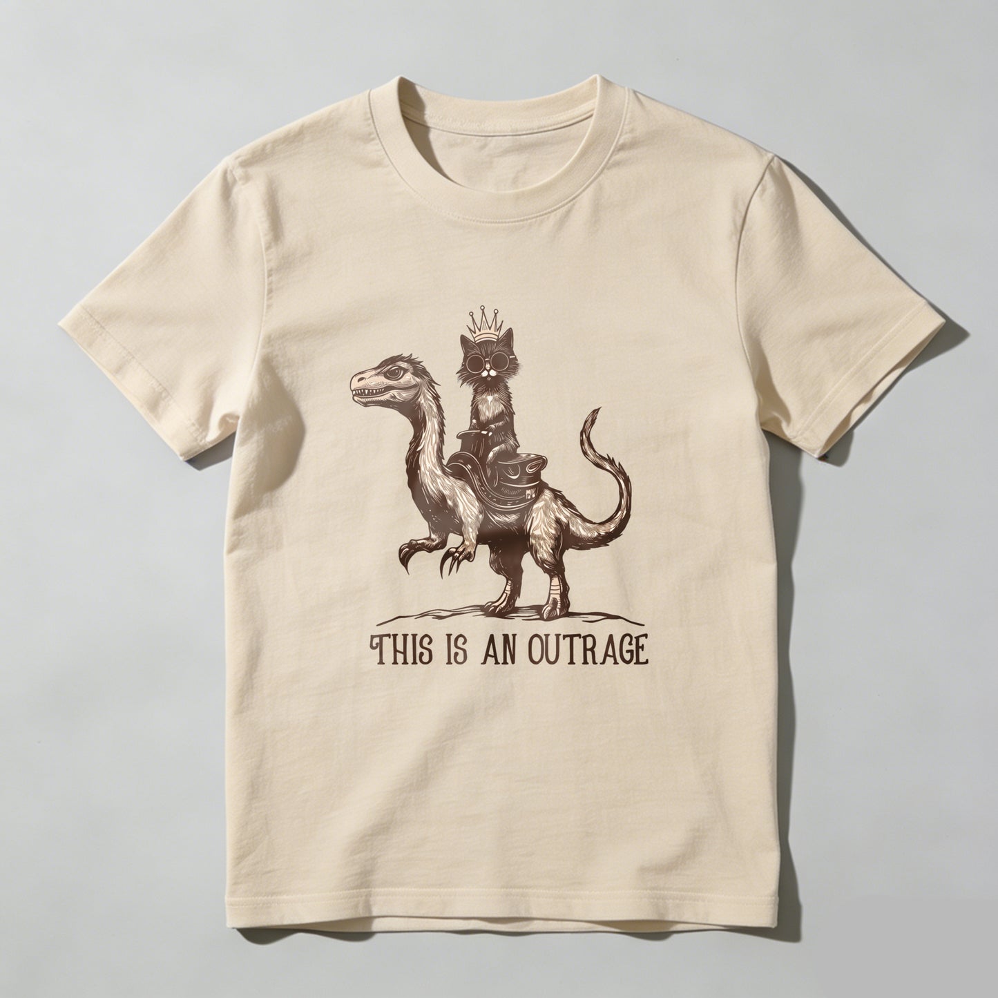 Wardrobecart Cat King Riding Dinosaur This Is An Outrage Unisex Classic T-shirt