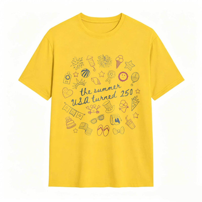 Summer Usa 250th Anniversary Celebration With Icons And Text T-shirt