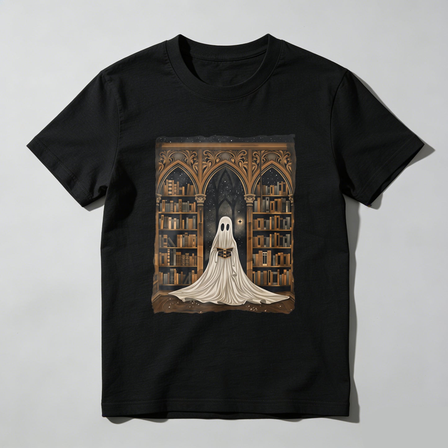 Wardrobecart Ghost In Library With Books And Stars Unisex Classic T-shirt