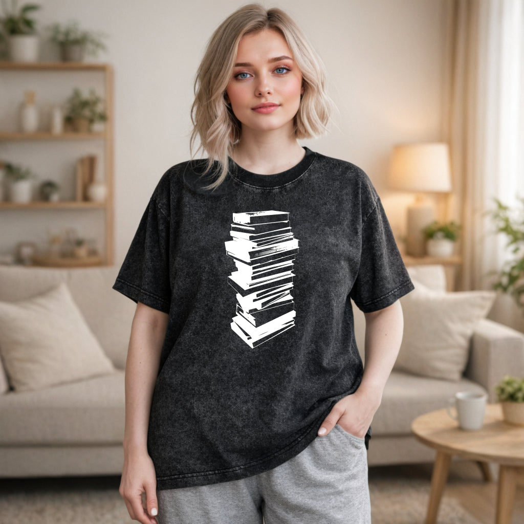 Wardrobecart Stack Of Books Pattern Unisex Washed T-shirt