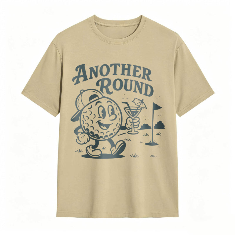 Golf Ball Character Holding Cocktail And Flag On Golf Course Another Round Text Unisex Classic T-shirt