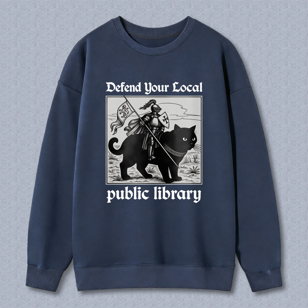 Wardrobecart Knight Cat With Flag And Shield Public Library Unisex Classic Sweatshirt