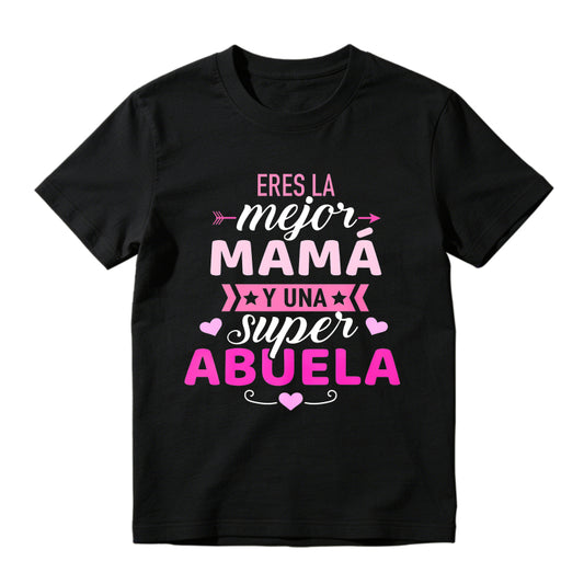 Women'S Black Mother'S Day T-Shirt with Pink Letter Print-Mejor Mama Design, Short Sleeve Crew Neck, Comfortable  , Machine Washable, Perfect Gift for Mom, Allseason Apparel| Mother'S Day Theme| Stretchy Fabric