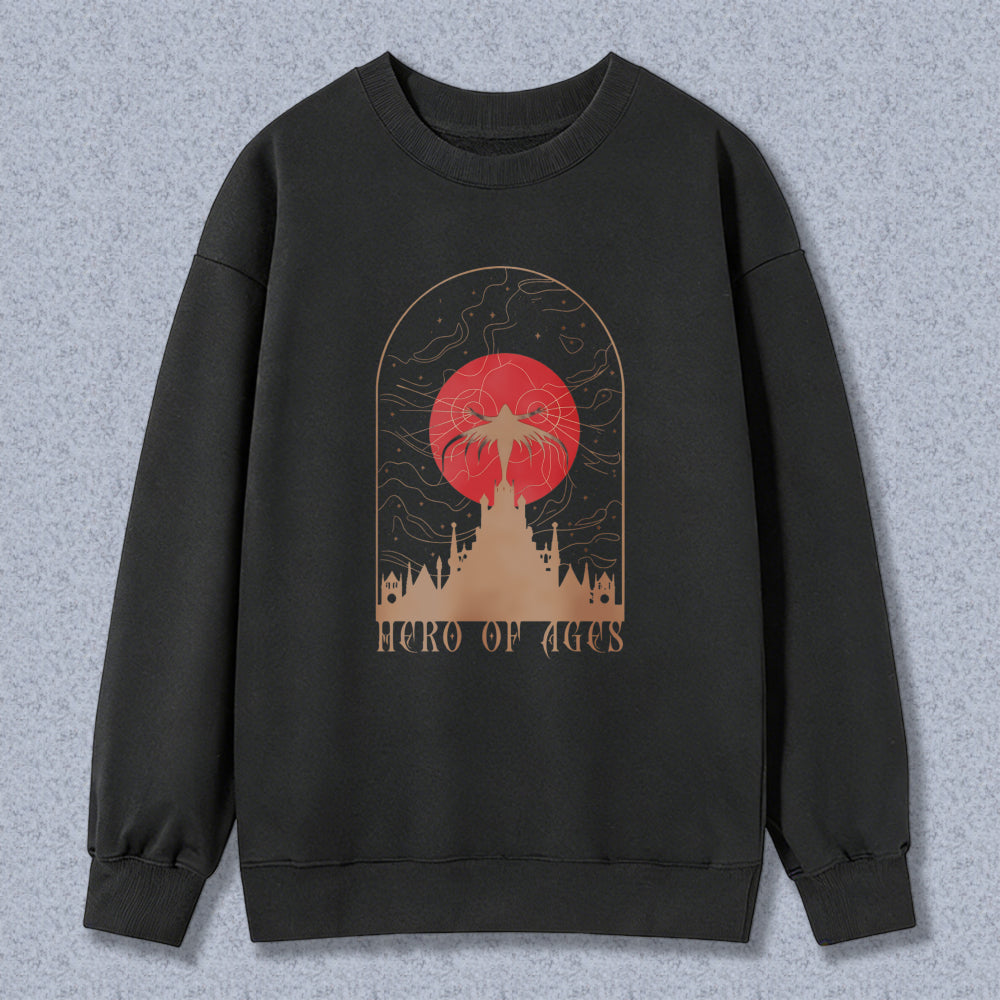 Wardrobecart Hero Of Ages Red Sun And Castle Design Unisex Classic Sweatshirt