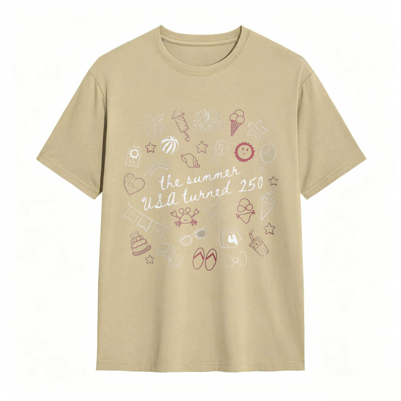Summer Usa 250th Anniversary Celebration With Icons And Text T-shirt
