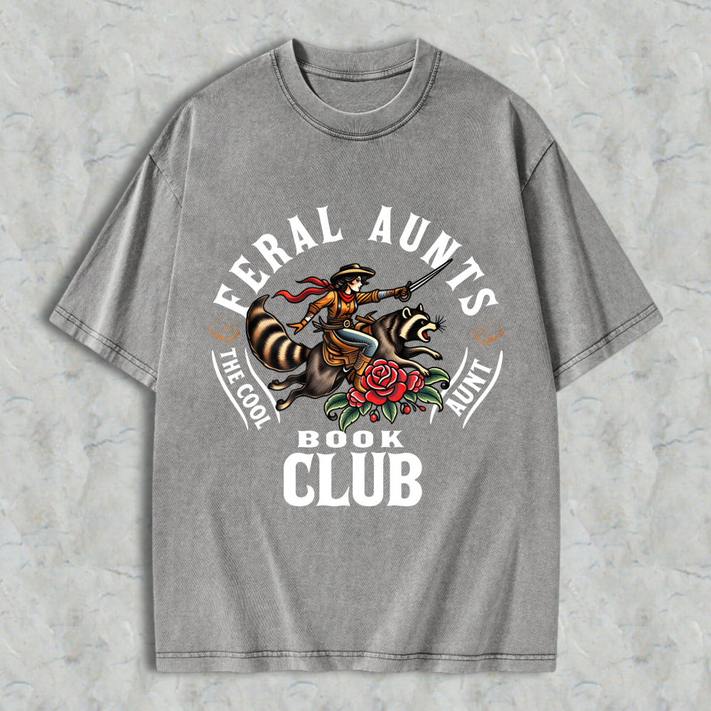 Wardrobecart Feral Aunts Book Club The Cool Aunt Unisex Washed T-shirt