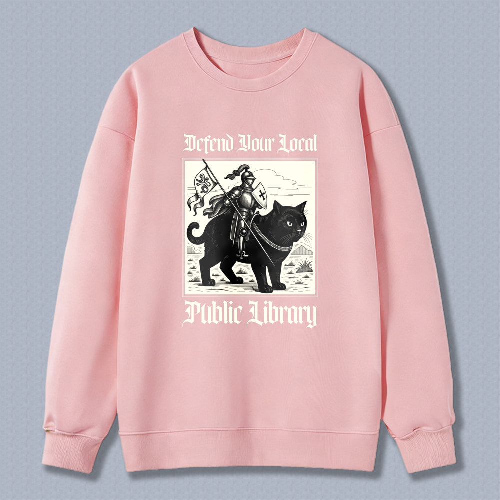 Wardrobecart Defend Your Local Public Library Cat Knight Unisex Classic Sweatshirt