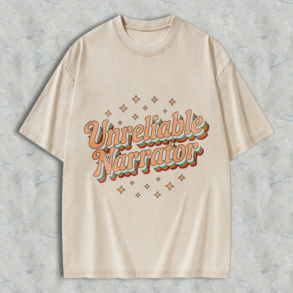Wardrobecart Unreliable Narrator Text With Star Accents Unisex Washed T-shirt
