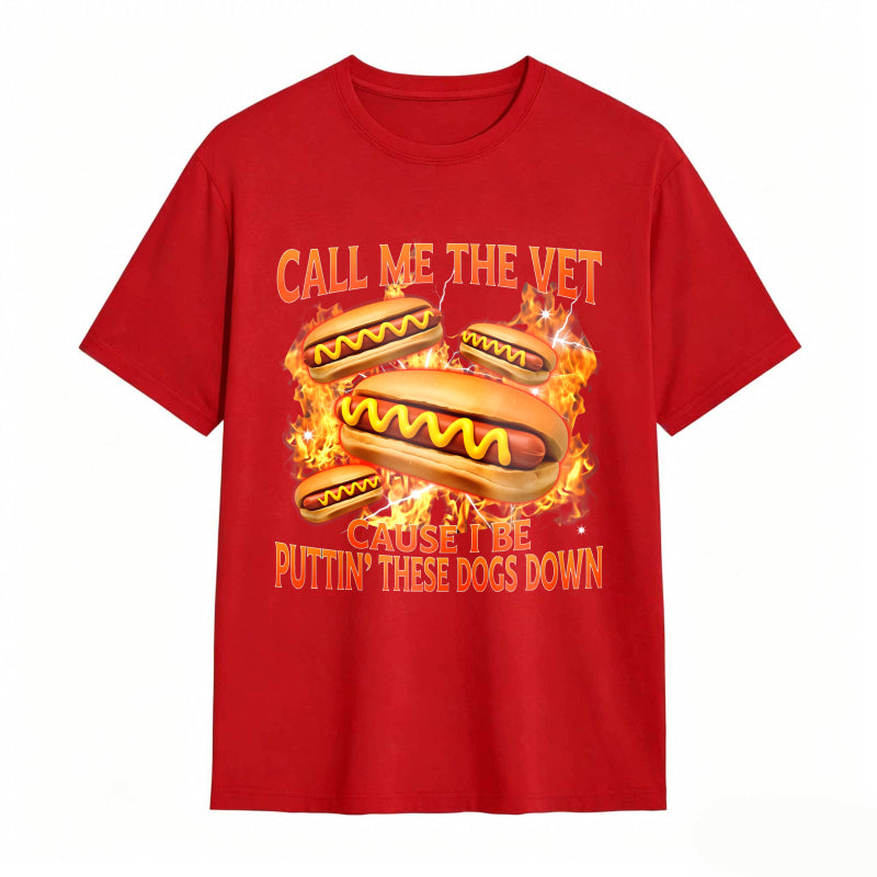 Funny Hot Dog Meme T-shirt With Call Me The Vet Phrase Perfect For Humor Fans